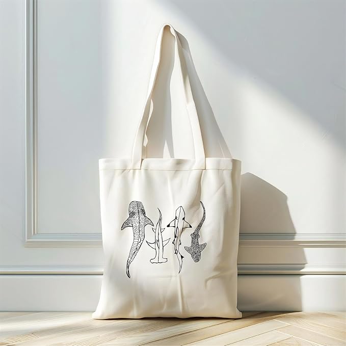 Shark Tote Bag Ocean Animal Canvas Bag Cute Cotton Canvas Tote Bag for Women Gift Resuable Grocery Bag Shopping Beach Shoulder Bag