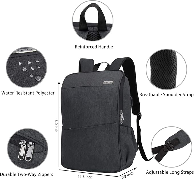MAXTOP Laptop Backpack for Women Men College Bookbag Business Travel Backpack Water Resistant Computer Backpack with USB Charging Port Fits 15.6 Inch Laptop