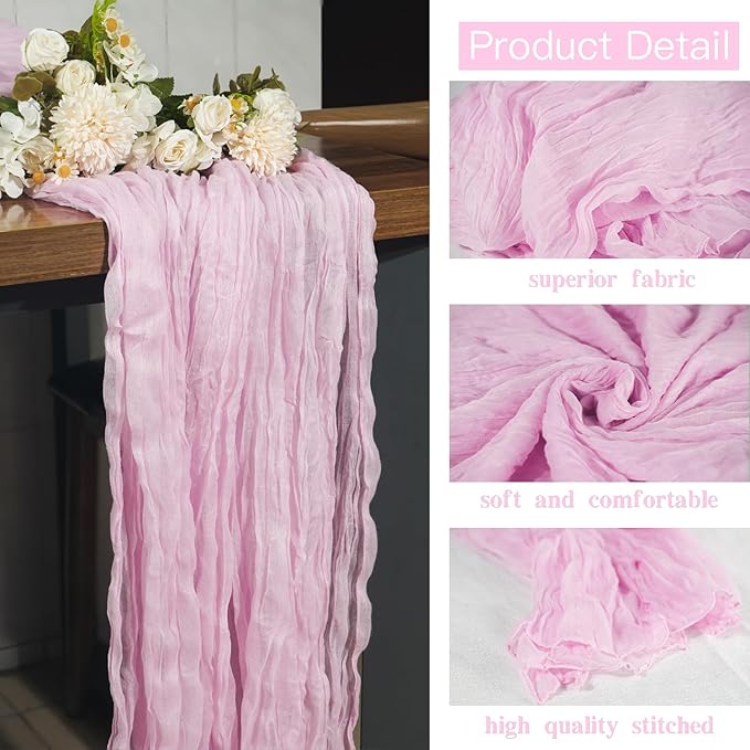 16 Pack Pink Cheesecloth Table Runner, 35x120 Inch Boho Gauze Table Runners, Cheese Cloth Long Table Runner Elegant Table Runners for Party Wedding Bridal Shower Table Decor (Pink)