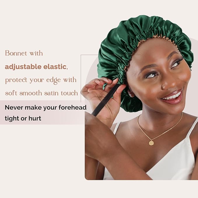 YANIBEST Adjustable Silk Bonnet Double Layer Satin Bonnet Hair Bonnet for Sleeping Bonnets for Women Hats Curly Natural Hair, Green