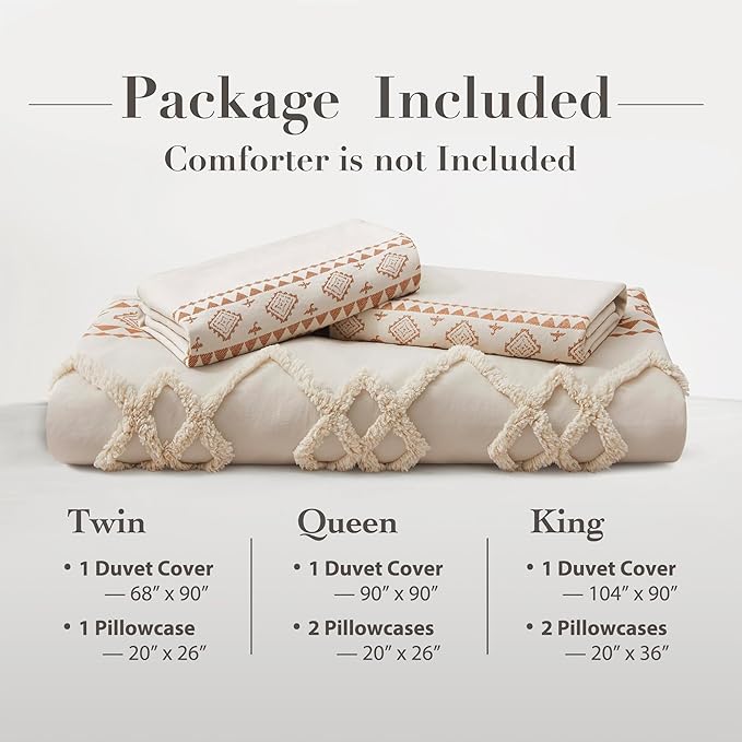 Oli Anderson Boho Duvet Cover Set King Size, Beige and Terracotta Color Clash 3 Pieces Microfiber Bedding Set, Durable and Super Soft Duvet Covers with Zipper and Ties, 104"*90"