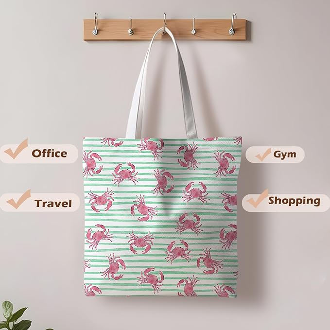 Beach Crab Tote Bag, Summer CrabsTote Bag for Women, Summer Crab Reusable Grocery Bags Shopping Bags