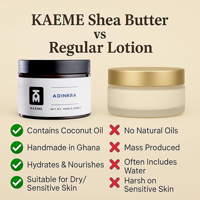 Kaeme Adinkra Pure Whipped Shea Butter made from Raw Organic Unrefined Butter Skin Moisturizer Hair Repair with coconut Oil for women and men (10.5oz/300g jar)