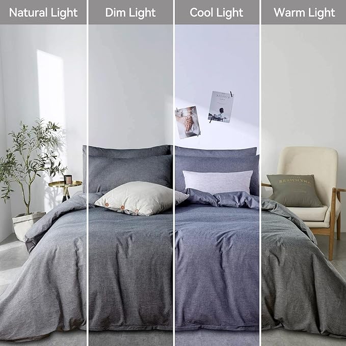 JELLYMONI Black 100% Washed Cotton Duvet Cover Set, 3 Pieces Luxury Soft Bedding Set with Zipper Closure. Solid Color Pattern Duvet Cover Queen Size(No Comforter)