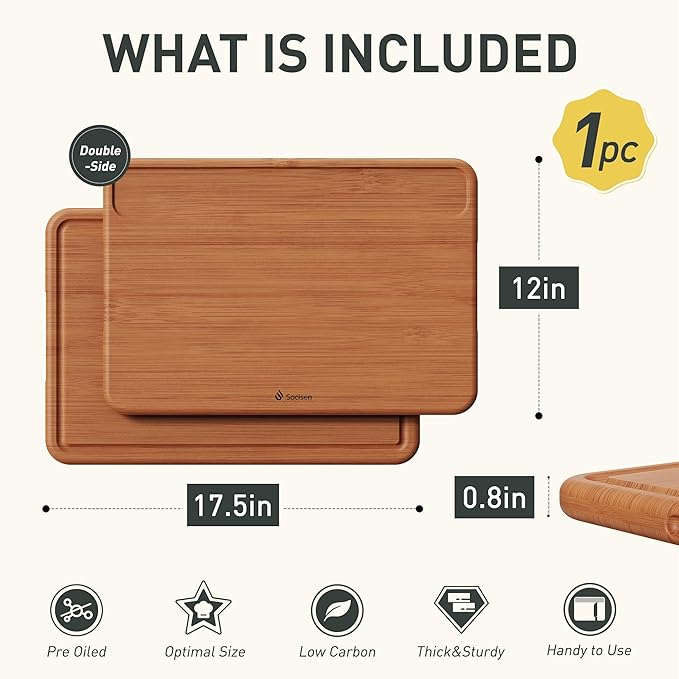 Extra Large Bamboo Cutting Board Set Over Sink Nice Solid Thick Wood Juice Groove Chopping Board Big Best Hardwood Counter Organic Vegetable Kitchen Gadgets Apartment Essentials(17.5" x 12" x 0.8")