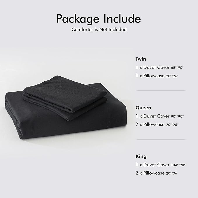 FOSSA Duvet Cover Set 100% Washed Cotton 2 Pieces Bedding Set Twill Soft Cozy Breathable Sturdy Substantial with Textured Weave Solid Black Twin/Twin XL