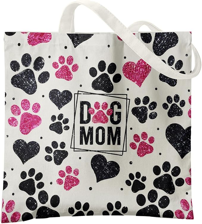 Dog Mom Canvas Tote Bags - Reusable Grocery Bags for Shopping, Funny Dog Lover Gifts for Women