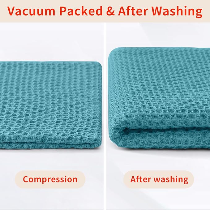Homaxy 100% Cotton Waffle Weave Kitchen Dish Towels, Ultra Soft Absorbent Quick Drying Cleaning Towel, 13 x 28 Inches, 12-Pack,Lake Blue