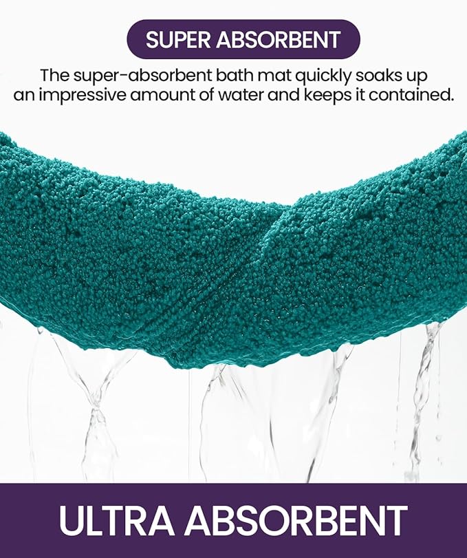 DEXI Bathroom Rug 32x20, Non Slip Washable Bath Mat for Shower Floor, Absorbent Soft Bathmat with Rubber Backing, Quick Dry Microfiber Carpet, Teal