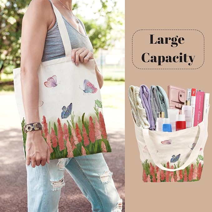 Tote Bag for Women, Canvas Tote Bag with Pockets,Canvas Shopping Bags,Reusable Grocery Bags