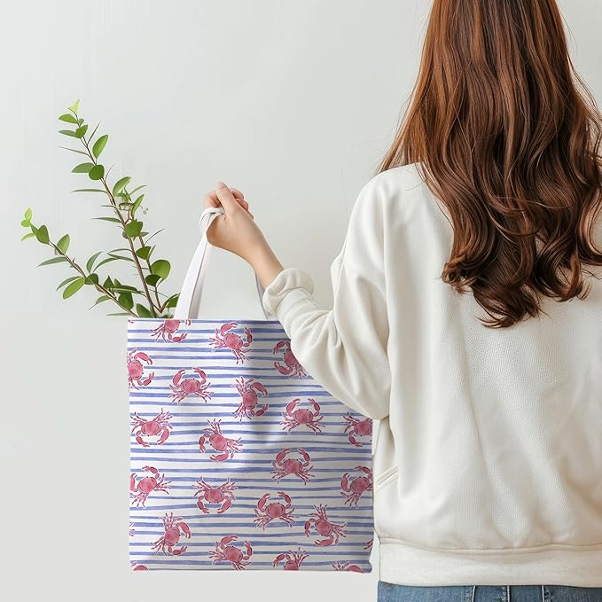 Beach Crab Tote Bag, Summer CrabsTote Bag for Women, Summer Crab Reusable Grocery Bags Shopping Bags