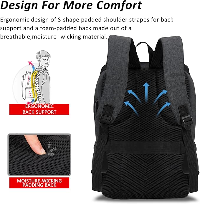 MAXTOP Laptop Backpack for Women Men College Bookbag Business Travel Backpack Water Resistant Computer Backpack with USB Charging Port Fits 15.6 Inch Laptop