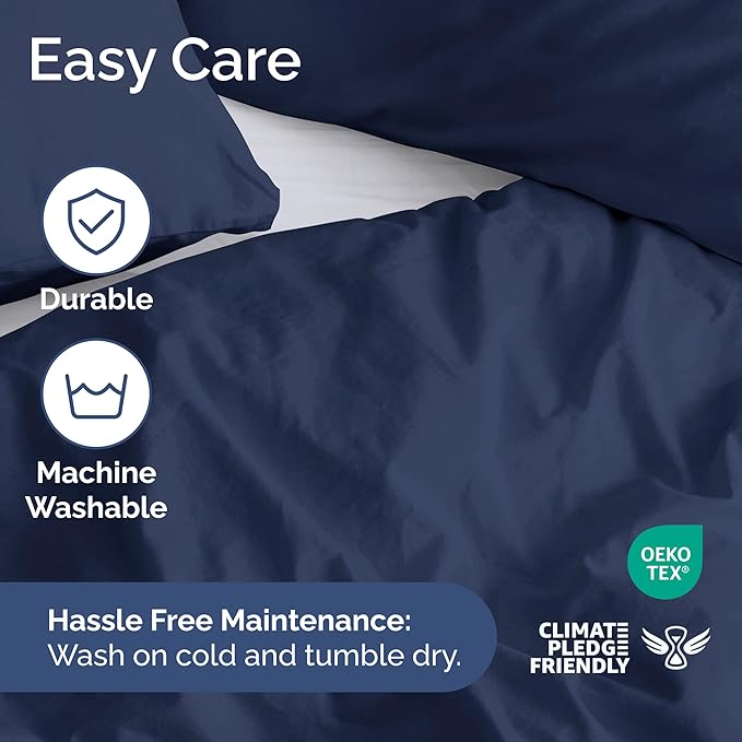 Duvet Cover Queen Size Set - Extra Soft Queen Size Duvet Cover 90 x 90 with 2 Pillow Shams - Hotel Luxury Easy Care and Fade Free w/Zipper Closures & Ties - Comfy Breathable Bedding Set (Navy Blue)