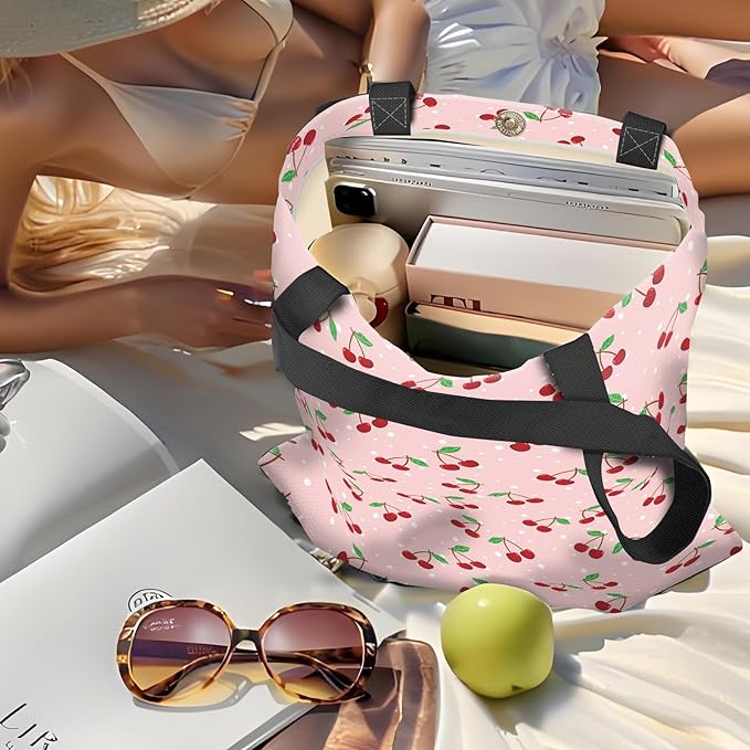 Canvas Tote Bag for Women，Cute Heavy-Duty Shoulder Bag with Zipper Pocket -Travel Tote for Grocery, Gym,Shopping