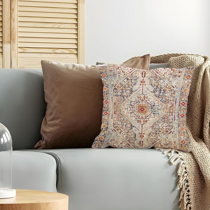 Boho Throw Pillow Covers 26x26 inch Set of 2,Boho Vintage Carpet Pattern Antique Ethnic Decor Double Sided Pattern Cushion Cover Soft Pillow Case Living Sofa Room Bed Square Pillow Cover