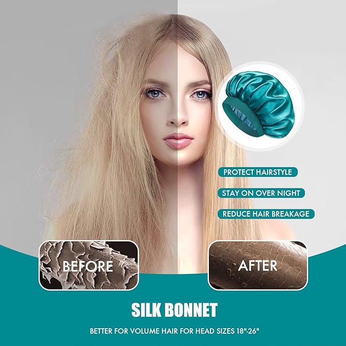 Satin Silk Bonnet for Sleeping, Double Layer Silk Sleep Cap for Men & Women, Soft Satin Lined Bonnet for Natural & Curly Hair(Blue Zircon)