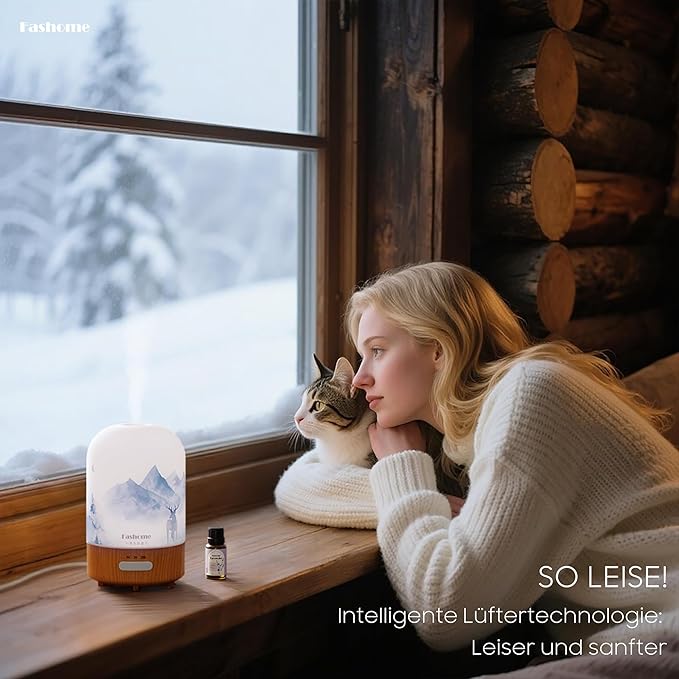 Essential Oil Diffuser with Lavender Oil, 100ml Ultrasonic Aromatherapy Humidifier, 6 in 1 Scent Vaporizer with Timer and Auto-Off (Winter-Lavender)