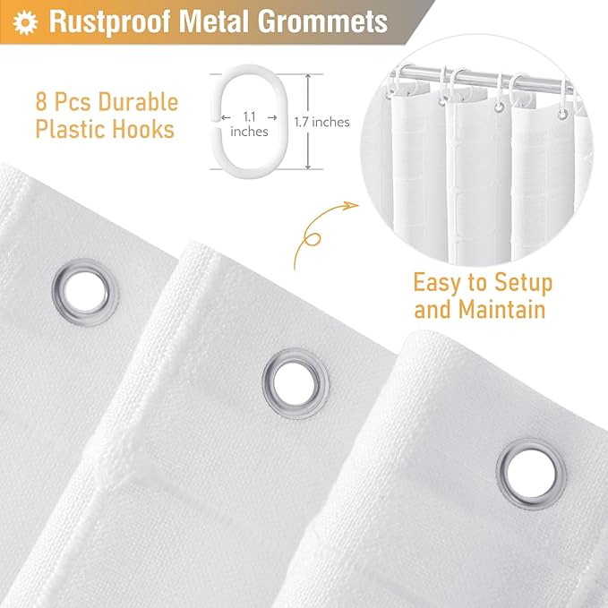 BTTN Boho Shower Stall Curtain - 48x72 Narrow Linen Ultra Thick Tassel Fabric Shower Curtain Set with 8 Plastic Hooks, Half Camper RV Modern Farmhouse Country Cloth Shower Curtains for Bathroom, White