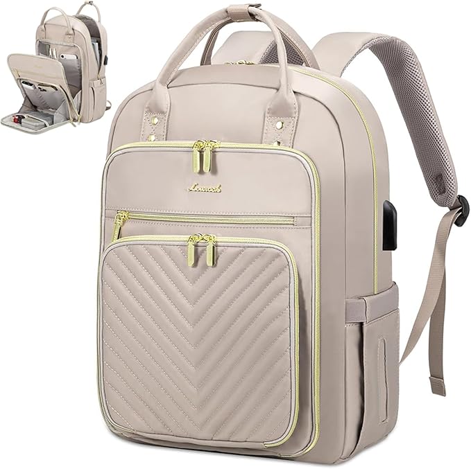 LOVEVOOK Laptop Backpack for Women, Water Resistant Travel Work Backpacks Purse Stylish Business Teacher Nurse Computer Bag with USB Charging Port,Pink Gray