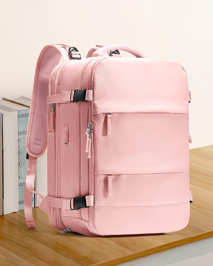 coowoz Large Travel Backpack For Women Men, Carry On Backpack,Hiking Backpack Waterproof Outdoor Sports Rucksack Casual Daypack Expandable Heavy Duty Extra large Backpack Pink Expansion