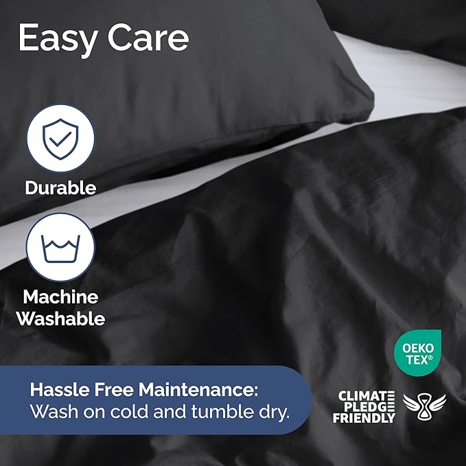 Duvet Cover Queen Size Set - Extra Soft Queen Size Duvet Cover 90 x 90 with 2 Pillow Shams - Hotel Luxury, Easy Care and Fade Free with Zipper Closures & Ties - Comfy, Breathable Bedding Set (Black)