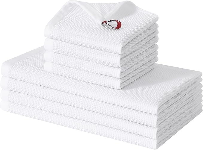 Homaxy 100% Cotton Kitchen Towels and Dishcloths Set - 8 Pack Waffle Weave Soft and Absorbent Dish Towels - 26 X 16 Inch and 12 X 12 Inch - White