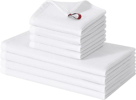 Homaxy 100% Cotton Kitchen Towels and Dishcloths Set - 8 Pack Waffle Weave Soft and Absorbent Dish Towels - 26 X 16 Inch and 12 X 12 Inch - White