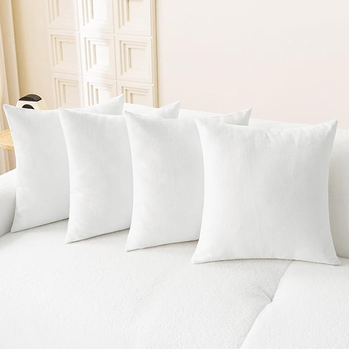 CaliTime Throw Pillow Covers Decorative 18 X 18 Inches Pack of 4 Cozy Chenille Cushion Cases for Couch Sofa Bed Living Room Home True White