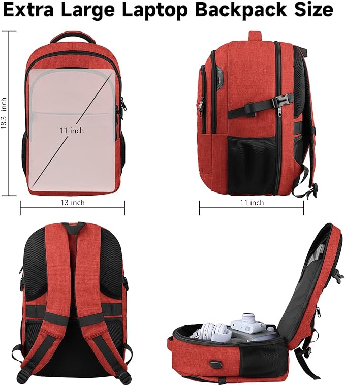 Lapsouno Large Backpack, Travel Laptop Backpack, Carry on Backpack, Sturdy 17 Inch TSA Friendly with USB Port, Water Resistant College School Bag Gifts for Men Women, Wine Red