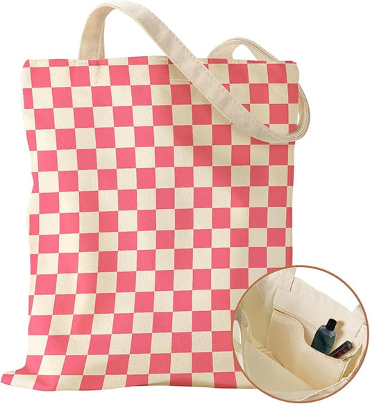 Aesthetic Canvas Tote Bag with Inner Pocket for Women, Cloth Cotton Totes Bag with Pattern for Shopping, Gym