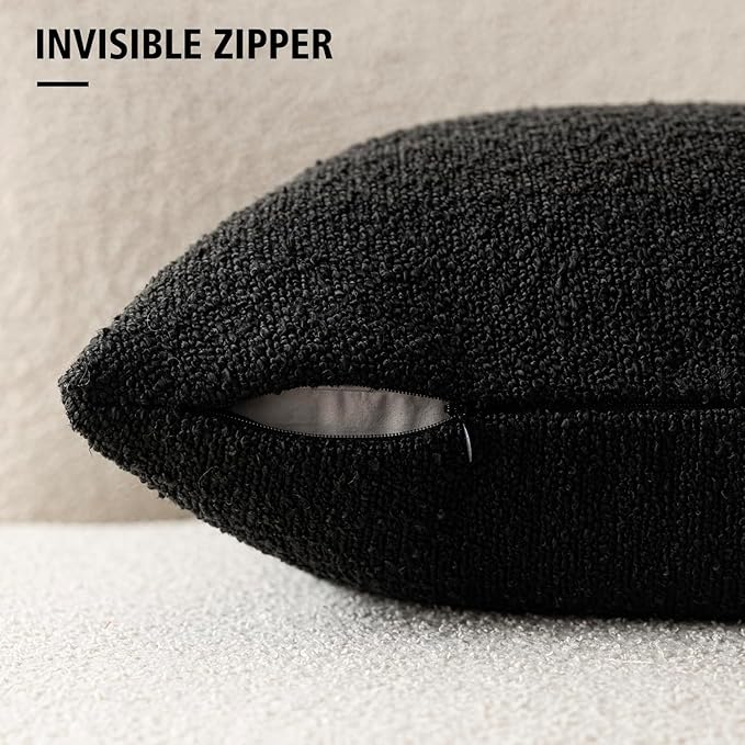 Foindtower Set of 2, Decorative Textured Boucle Throw Pillow Covers Accent Solid Pillow Cases Neutral Soft Cozy Couch Cushion Case for Chair Sofa Bedroom Living Room Home Decor 20 x 20 Inch Black