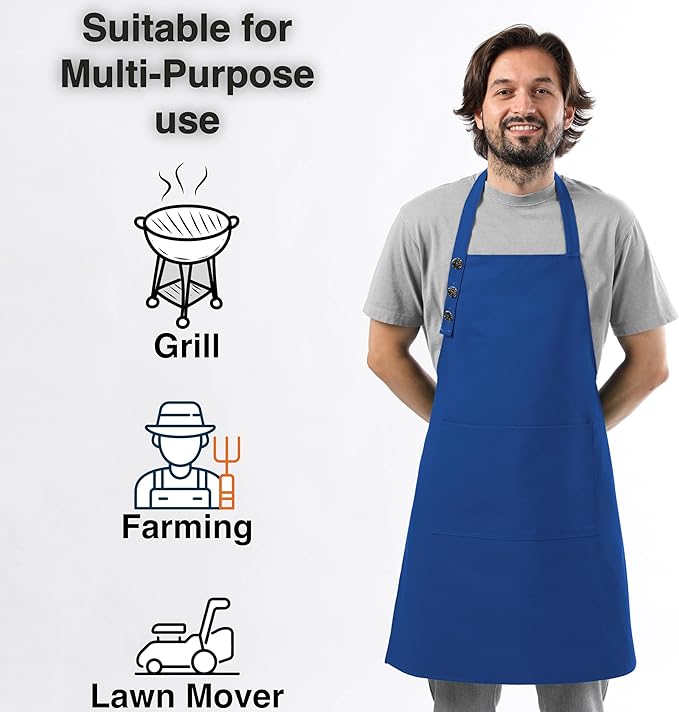 TOSHE Kitchen Apron Waterdrop Resistant Cotton Apron with adjustable Aprons for Women with Pockets 10 Color option Cooking Blue Apron (Navy Blue)