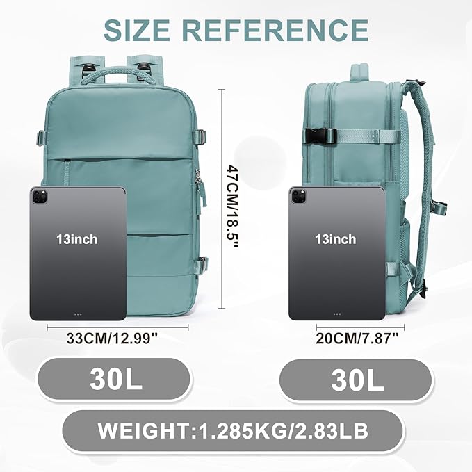 coowoz Large Travel Backpack For Women Men,Carry On Rucksack Flight Approved,Hiking Backpack Waterproof Outdoor Sports Casual Daypack Fit 15.6 Inch Laptop Compartment (Blue)