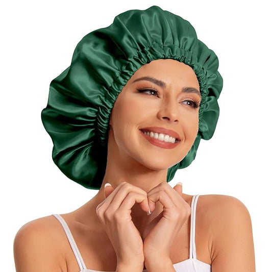 Satin Bonnet Silk Bonnet Hair Bonnet for Sleeping-Slouchy Beanie Hat Satin Sleep Cap for Women's Natural & Curly Hair(Blackish Green)