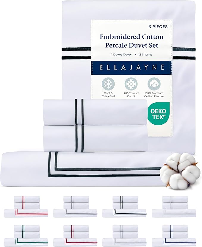 Ella Jayne Duvet Cover Queen Size (3 Pieces), 100% Cotton Percale, Full/Queen, Soft, Breathable & Lightweight, Including Duvet Cover (1 Piece) 90 x 90 Inches with 2 Pillow Shams (Black Design)