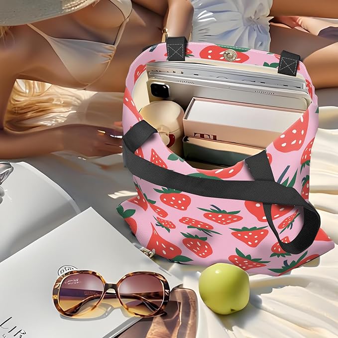 Canvas Tote Bag for Women，Cute Heavy-Duty Shoulder Bag with Zipper Pocket -Travel Tote for Grocery, Gym,Shopping