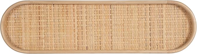 Kate and Laurel Planche Decorative Capsule Woven Tray with Solid Wood Frame, 27 x 8, Natural Brown, Modern Slim Wood Rectangle Serving Tray for Living Room