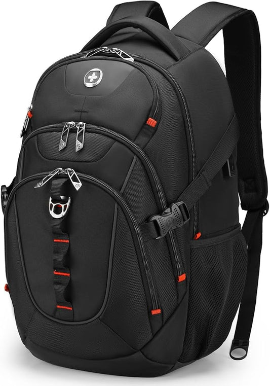 Swissdigital Design Laptop Backpack with USB Charging Port, Travel Backpack Fits 15.6 inches Computer, 31L College School Backpack for Men, Black | SD803