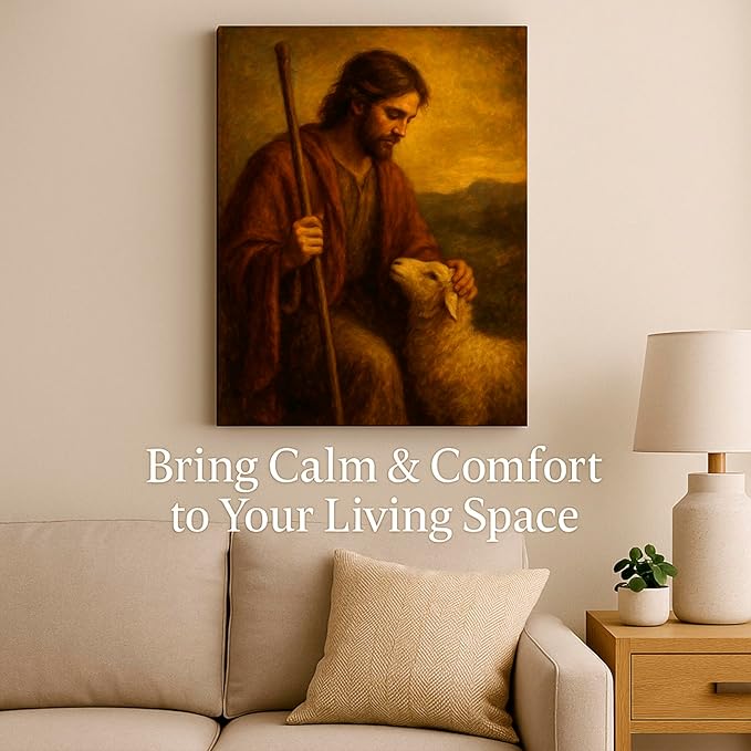 DoawBang Jesus the Good Shepherd Canvas Wall Art – 12x16” Vintage Christian Decor – Rustic Religious Artwork on Stretched Wood Frame – Faith-Based Home or Church Display – No Scripture Verses
