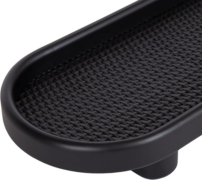 Kate and Laurel Planche Decorative Capsule Woven Tray with Solid Wood Frame, 27 x 8, Black, Modern Slim Wood Rectangle Serving Tray for Living Room