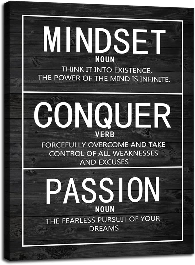 Passion Mindset Conquer Inspirational Poster Motivational Canvas Wall Art Paintings Motivation Artwork Living Room Office Prints Wall Decor Decoration Wooden Framed Ready to Hang [18''Wx 24''H]