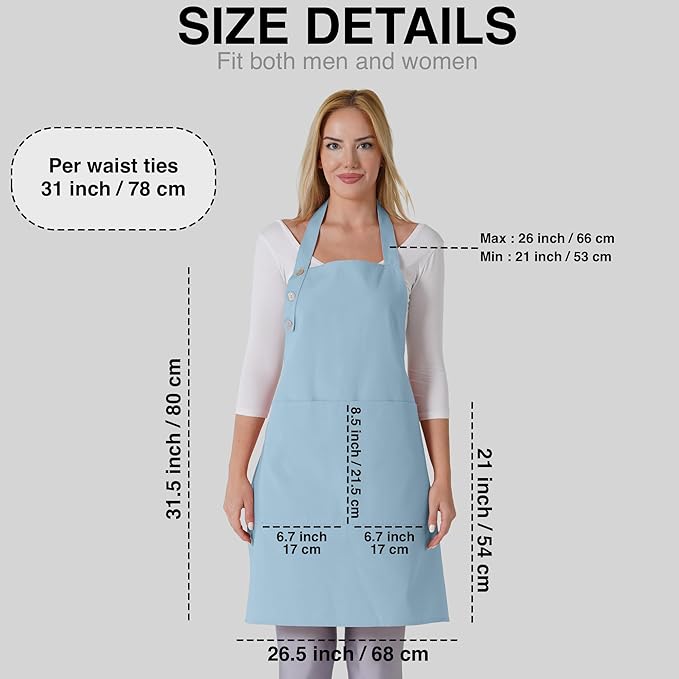 TOSHE Kitchen Apron Waterdrop Resistant Cotton Apron with adjustable Aprons for Women with Pockets 10 Color option Cooking Apron Light Blue (Light Blue)