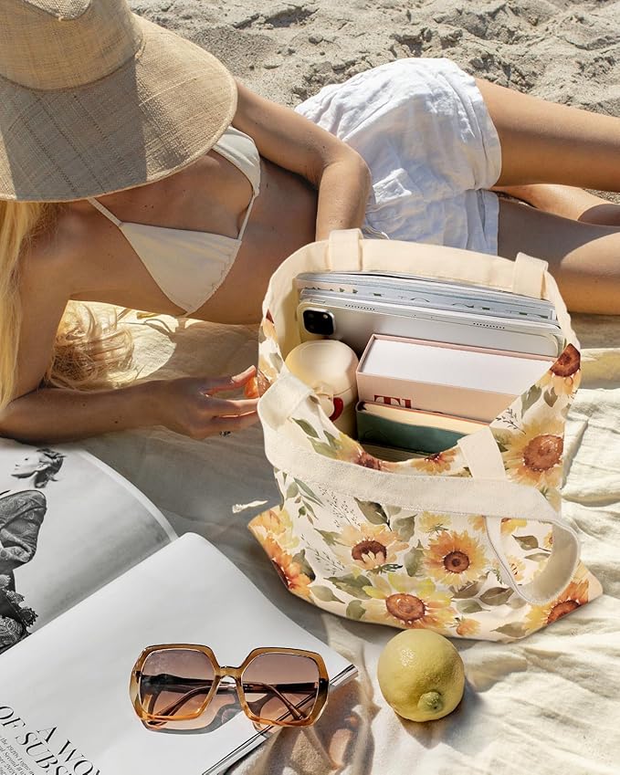 Aesthetic Canvas Tote Bag with Inner Pocket for Women, Cloth Cotton Totes Bag with Pattern for Shopping, Gym