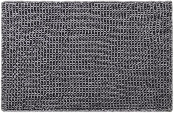 Waffle Bath Mat, Boho Bathroom Rugs Non Slip Washable Super Absorbent Quick Dry Bath Mat Farmhouse Bathroom Decor, 36"x24" Grey