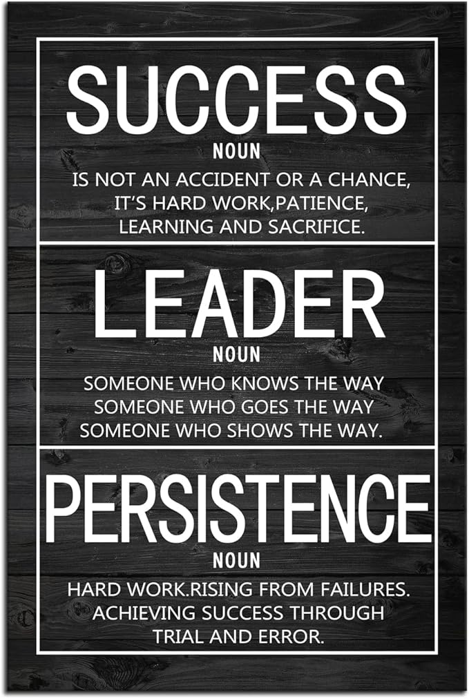 Success Leader Persistence Inspirational Wall Art Motivational Poster Inspiration Canvas Prints Artwork for Living Room Modern Home Decor Painting Stretched and Framed Ready to Hang [24''Wx 36''H]
