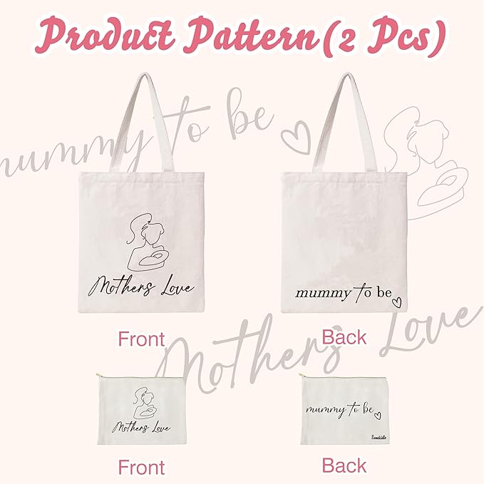 Women Mama Cotton Canvas Bag Mommy Tote Mummy Canva Tote Reusable Grocery Mother Gift Mom Shoulder Bag With Zipper Pocket Makeup Cosmetic Pouch