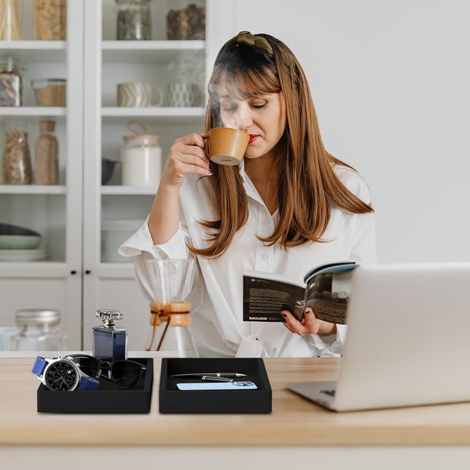 BBK Bathroom Vanity Tray 7.8 in - 2 Pack(Small) Silicone Bathroom Tray for Counter, Perfume Key Trinket Ring Tray, Decor Soap Dispenser Countertop Tray for Kitchen Sink Organization (Black)