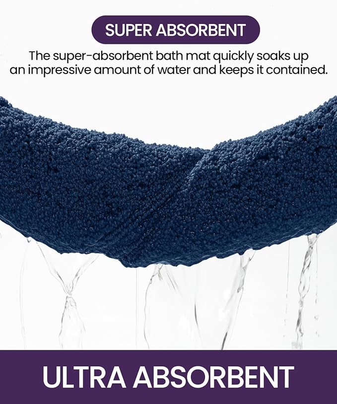 DEXI Bathroom Rug 32x20, Non Slip Washable Bath Mat for Shower Floor, Absorbent Soft Bathmat with Rubber Backing, Quick Dry Microfiber Carpet, Navy