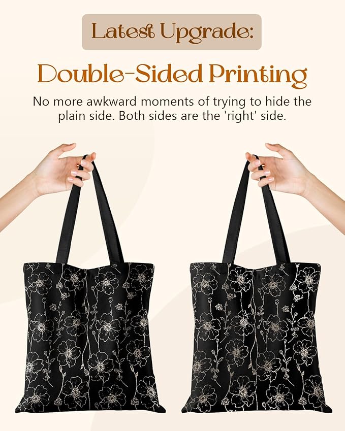 Canvas Tote Bag for Women - Aesthetic Canvas Totes with Pockets Cute Reusable Cloths Ladies Shoulder Bag