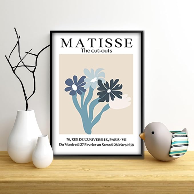 Navy Blue Matisse Poster Prints Set of 6 Henri Matisse Wall Art Flower Market Minimalist Painting Pictures Abstract Aesthetic for Room Bedroom12x16 Inch Unframed